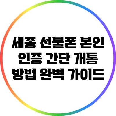 세종 선불폰 본인 인증 간단 개통 방법 완벽 가이드