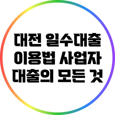 대전 일수대출 이용법: 사업자 대출의 모든 것