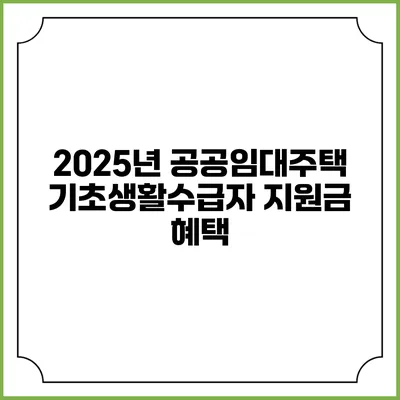 2025년 공공임대주택 기초생활수급자 지원금 혜택