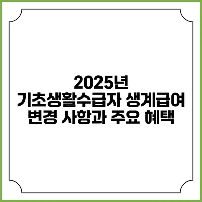 2025년 기초생활수급자 생계급여 변경 사항과 주요 혜택