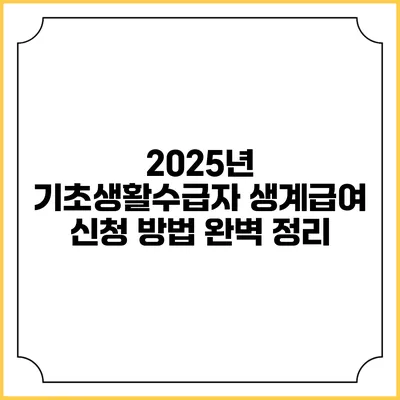 2025년 기초생활수급자 생계급여 신청 방법 완벽 정리