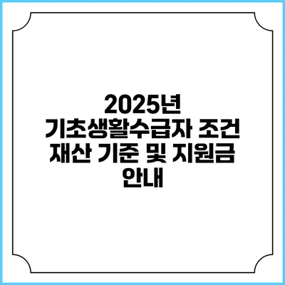 2025년 기초생활수급자 조건 재산 기준 및 지원금 안내