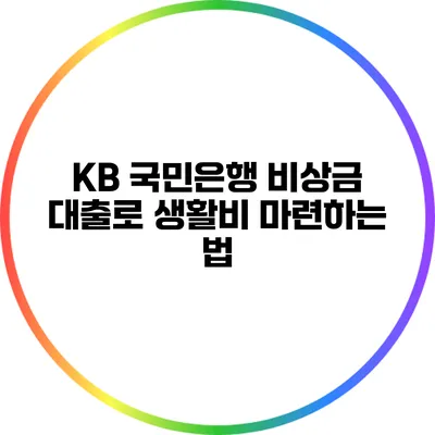 KB 국민은행 비상금 대출로 생활비 마련하는 법