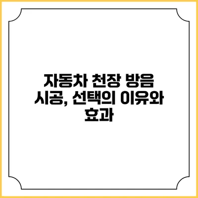 자동차 천장 방음 시공, 선택의 이유와 효과
